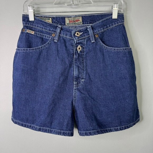VTG EXP Express Jeans 90s High Waisted Mom Shorts Dark Wash Denim Juniors' 9/10 - Picture 1 of 12